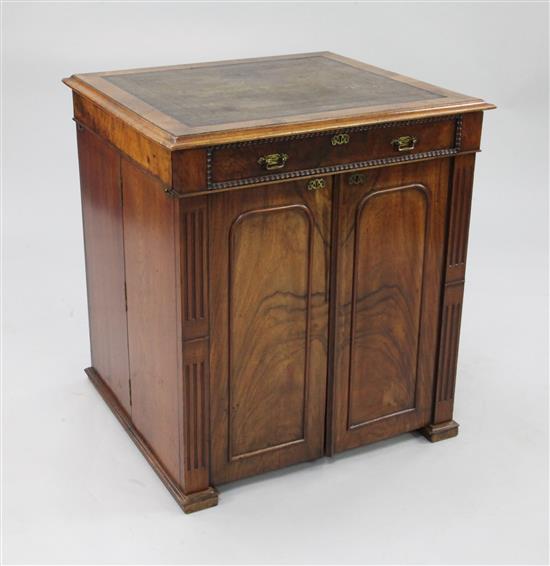 An early 19th century walnut Patent action leather topped campaign writing desk, by Ross & Co, Dublin, W.3ft 3in.